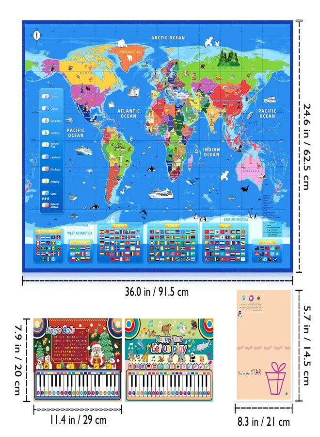 GOLDGE Interactive World Map for Kids Ages 5-12 with Talking Pen | Educational Geography Toy with Piano Music Card & Recordable Greeting Card | Gift for Christmas & Birthdays - Image 2